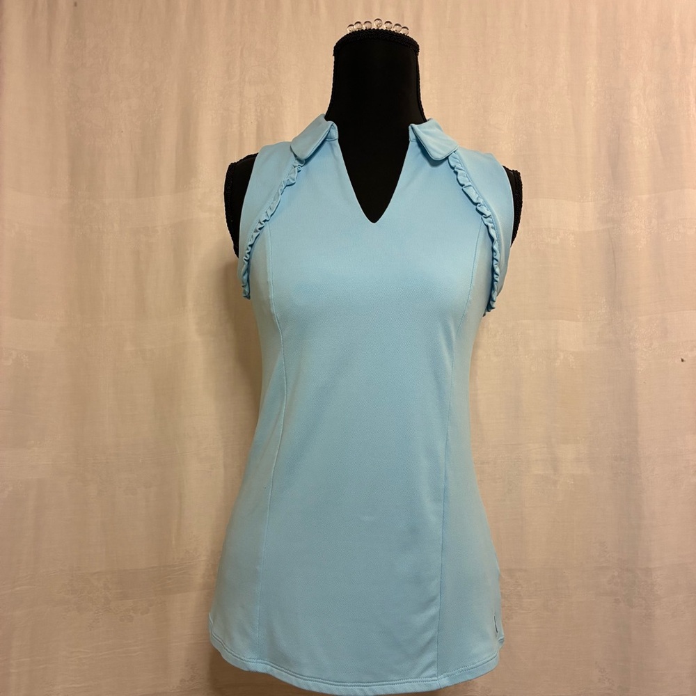 Lilly Pulitzer Luxletic Light Blue Ruffle Sleeveless Polo Top Size XS